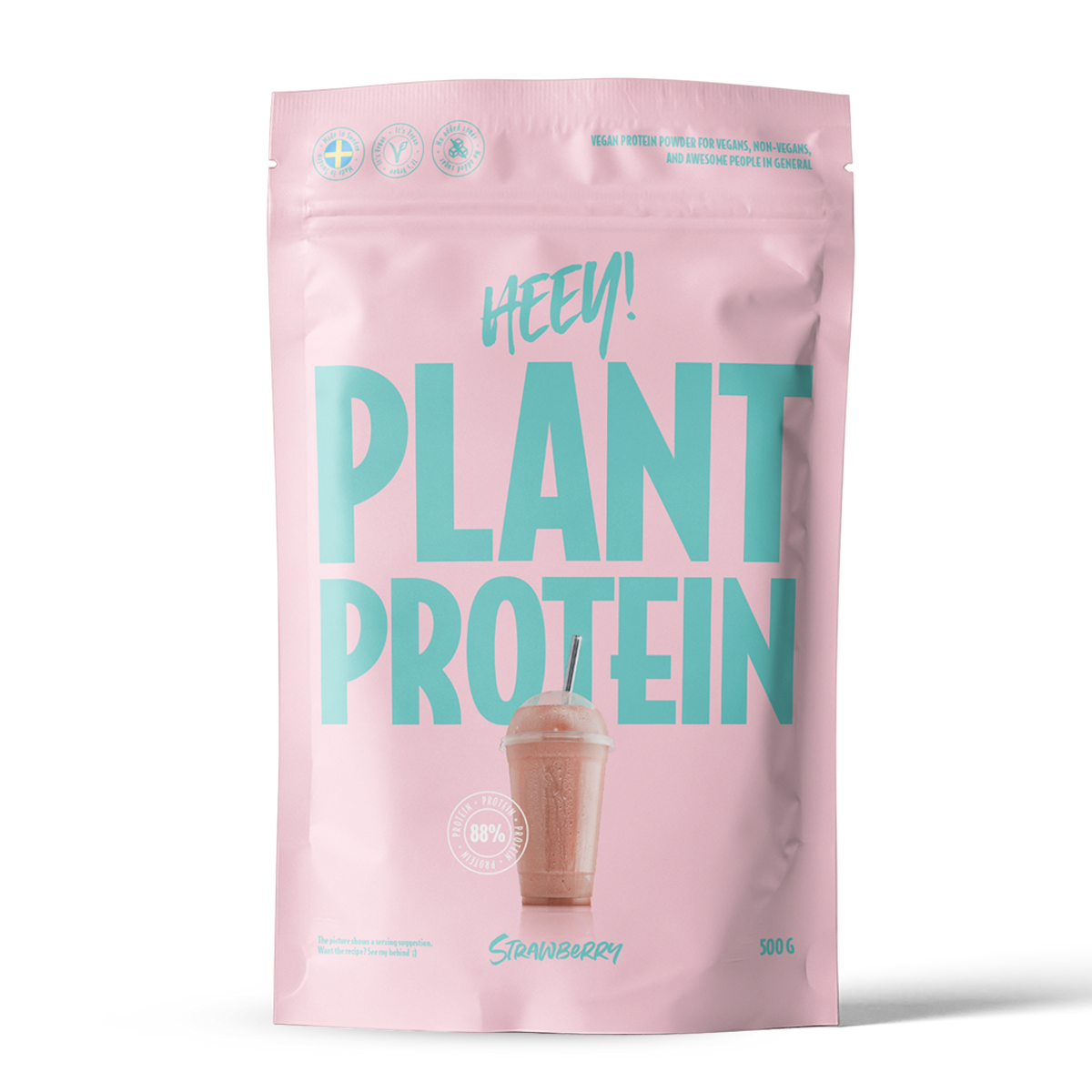 Heey! Vegan Protein - 500g Jordbær - LAGERRYDDING (FÅ IGJEN)